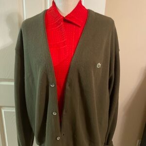 IZOD Lacoste Men's Olive Green Cardigan Sweater with classic alligator!